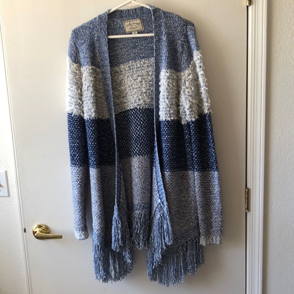 Lucky Brand Boho Striped Open Front duster with Fringe Size S Gently used